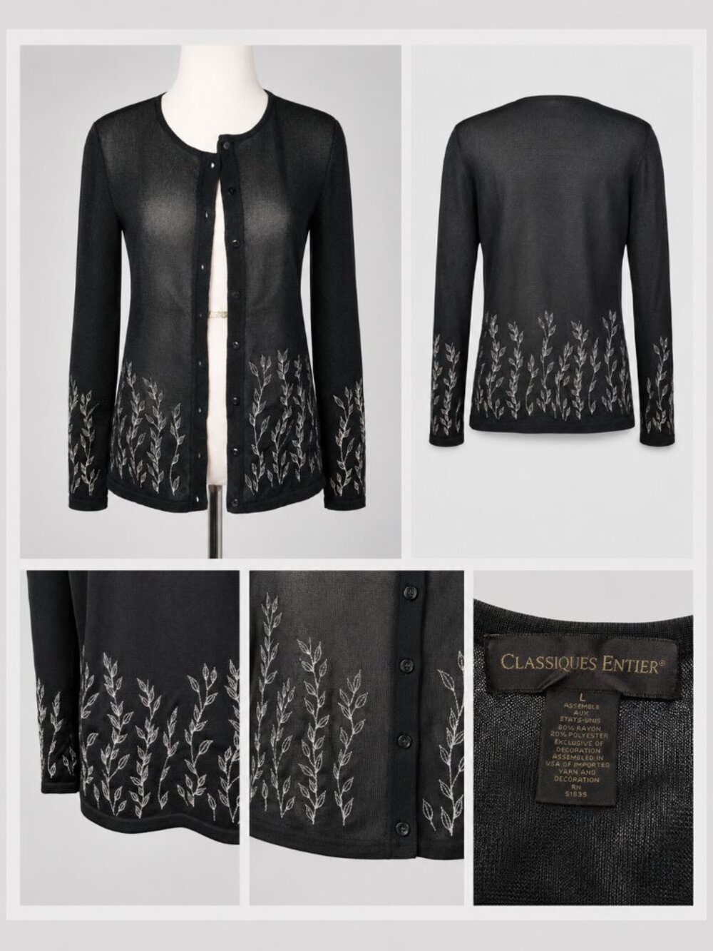 Classiques Entier Black Sheer Embroidered Cardigan Size L